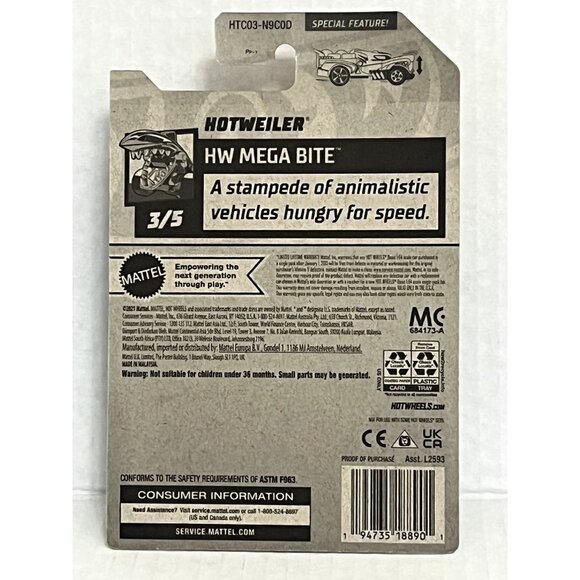 Hot Wheels Hotweiler HW Mega Bite 2024 Lets Race Black Blue Diecast NOC - Picture 2 of 7